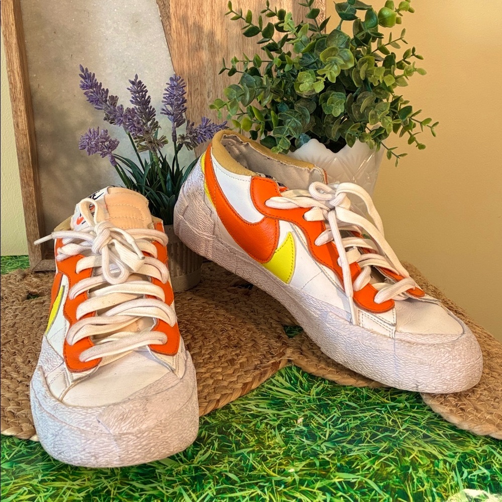Nike X Sacai Blazers Men's Sneakers in White, Orange, and Yellow